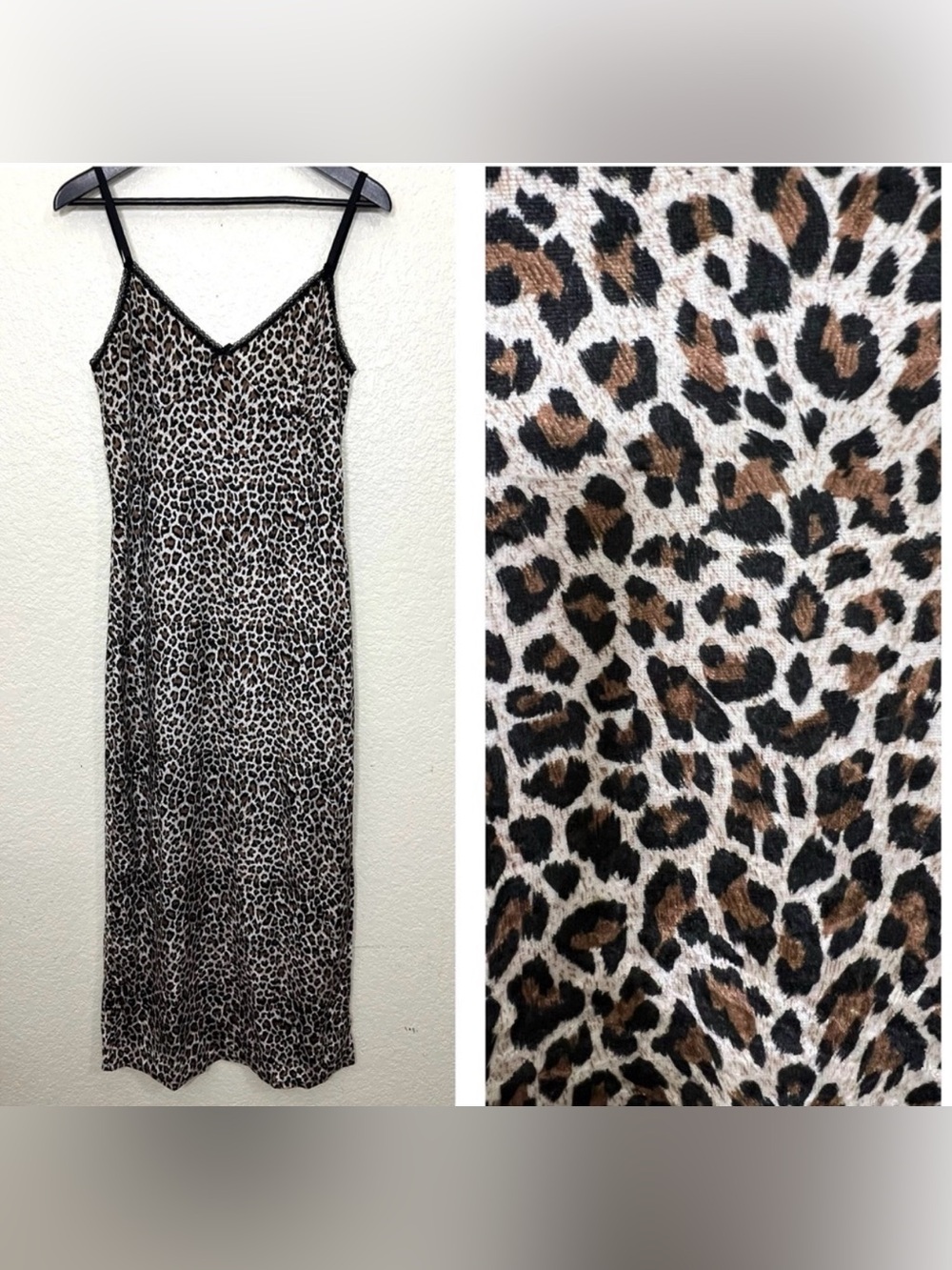 Vintage leopard print slip fitted stretch dress 90’s Y2K Size L